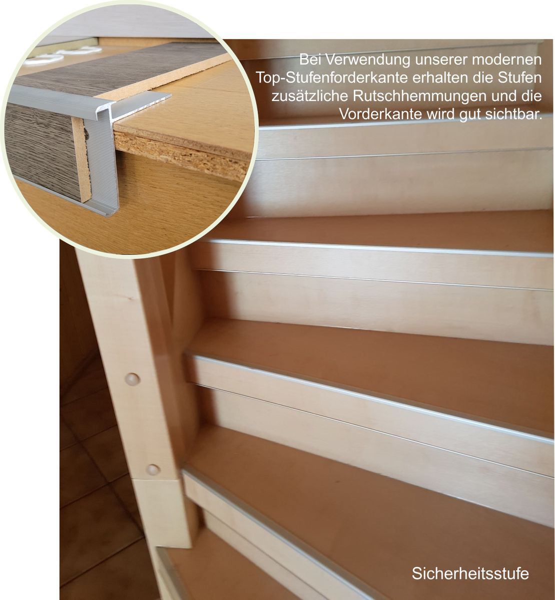 Ein Bild einer Treppe mit den Worten „Sicherheitsstufe“ auf der Unterseite