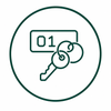 Green line icon of a key and chain links inside a circle, with a &ldquo;01&rdquo; label.