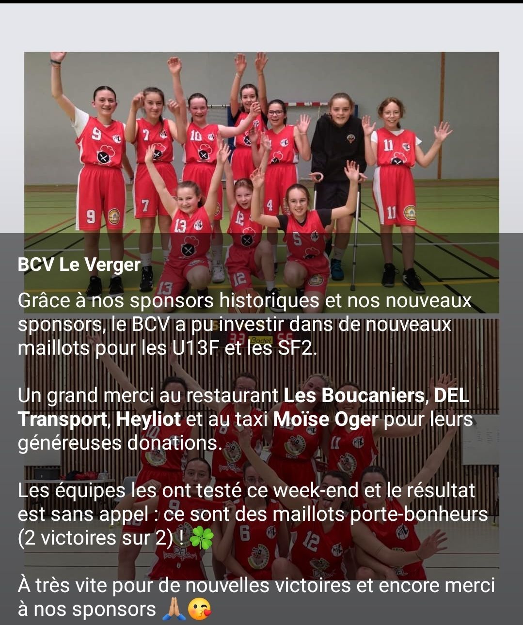 Post facebook d'une équipe de basket