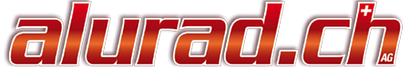 Eine rot-weisse Logoschrift für alurad.ch
