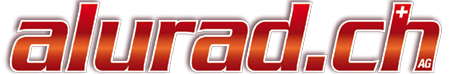 Eine rot-weisse Logoschrift für alurad.ch