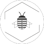 Un dibujo en blanco y negro de una abeja en un hexágono.