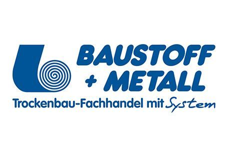 The logo for baustoff + metall trockenbau-fachhandel mit system