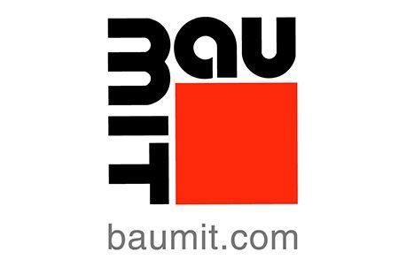 Ein rot-schwarzes Logo für ein Unternehmen namens Baumit.