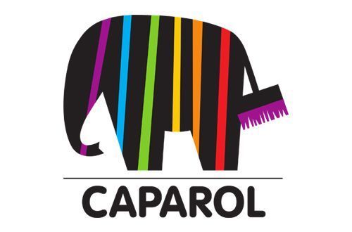 Das Logo von Caparol ist ein bunter Elefant mit einer Bürste im Maul.