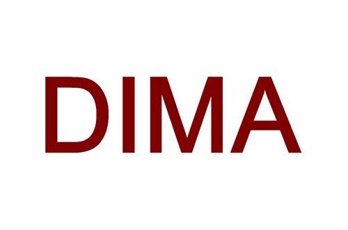 Das Wort „Dima“ ist in Rot auf weißem Hintergrund geschrieben.