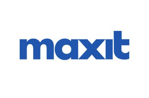 Das Maxit-Logo ist blau und weiß auf weißem Hintergrund.
