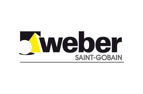 Das Logo von Weber Saint-Gobain ist schwarz und gelb auf weißem Hintergrund.