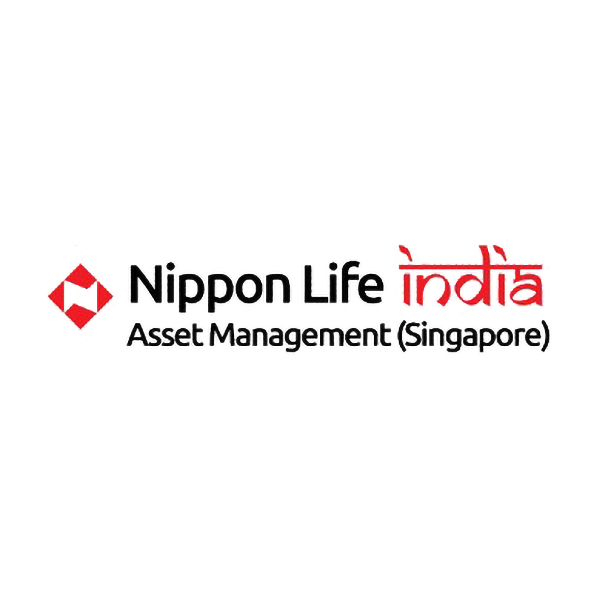 Logotipo de Nippon Life India Asset Management (Singapur), con un diamante rojo y texto en negro y rojo.