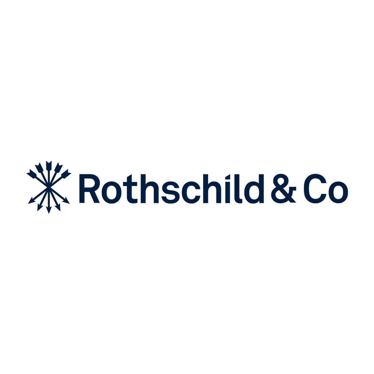 Logotipo de Rothschild & Co, texto azul oscuro junto a una flecha estilizada de color azul oscuro.