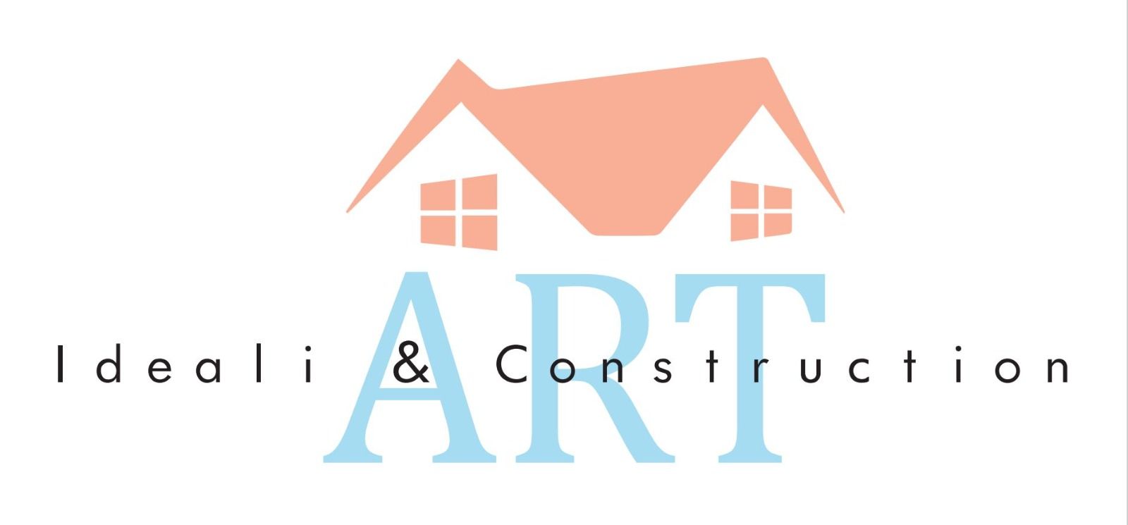 Logotipo para ART Ideali & Construction, con un icono de casa sobre el texto azul.