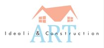 Logotipo para ART Ideali & Construction, con un icono de casa sobre el texto azul.