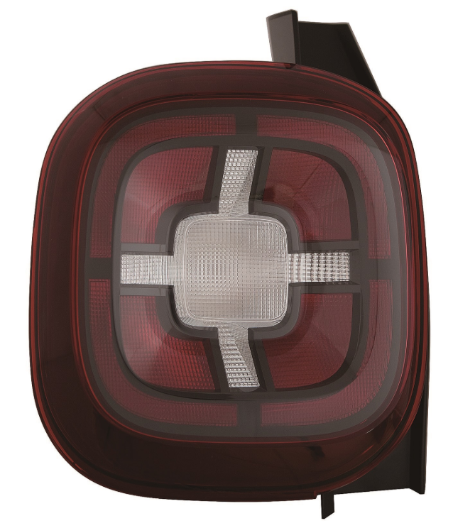 Luz trasera de coche de color rojo y blanco con diseño cuadrado y soporte de montaje negro.
