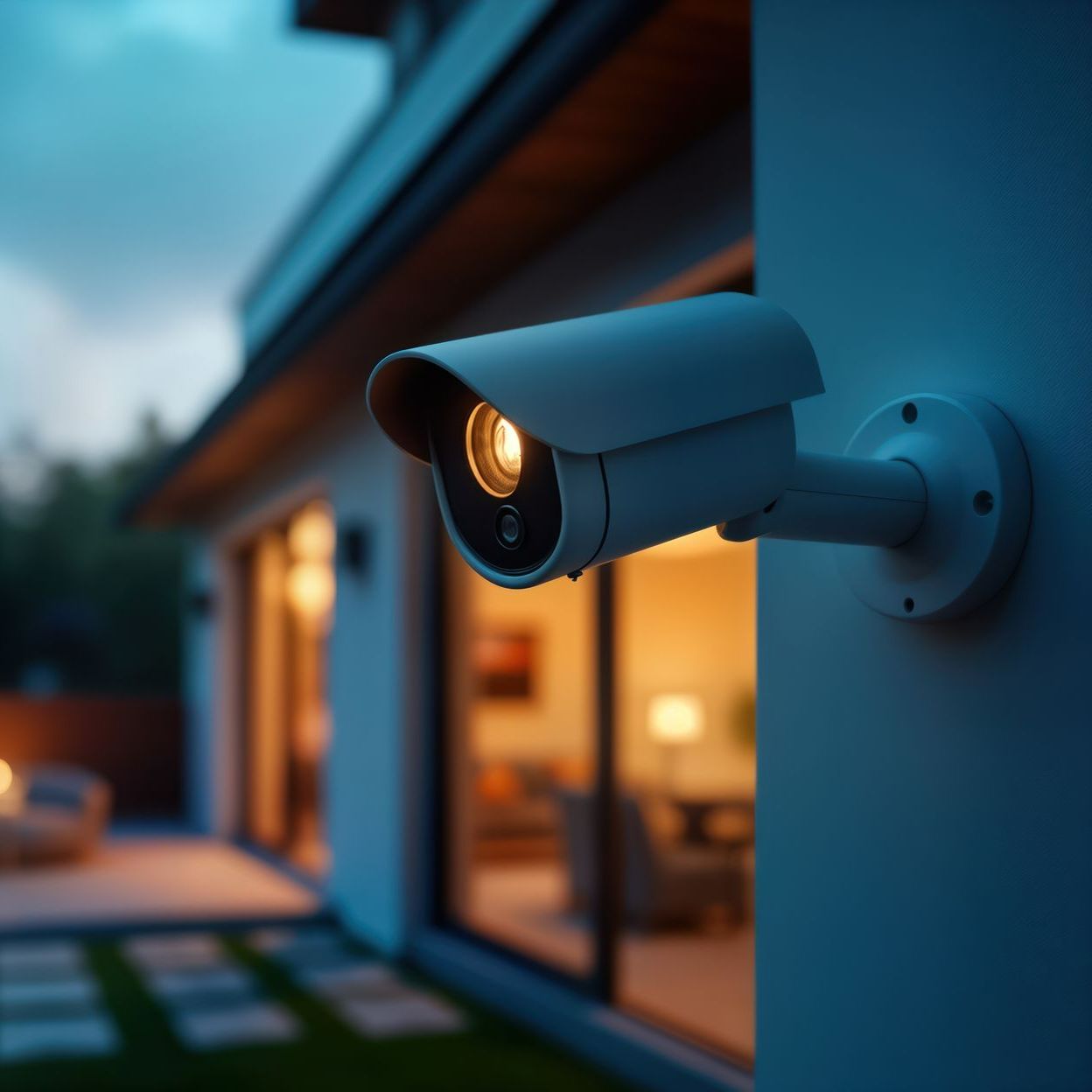 Caméra intelligente installée sur un mur extérieur