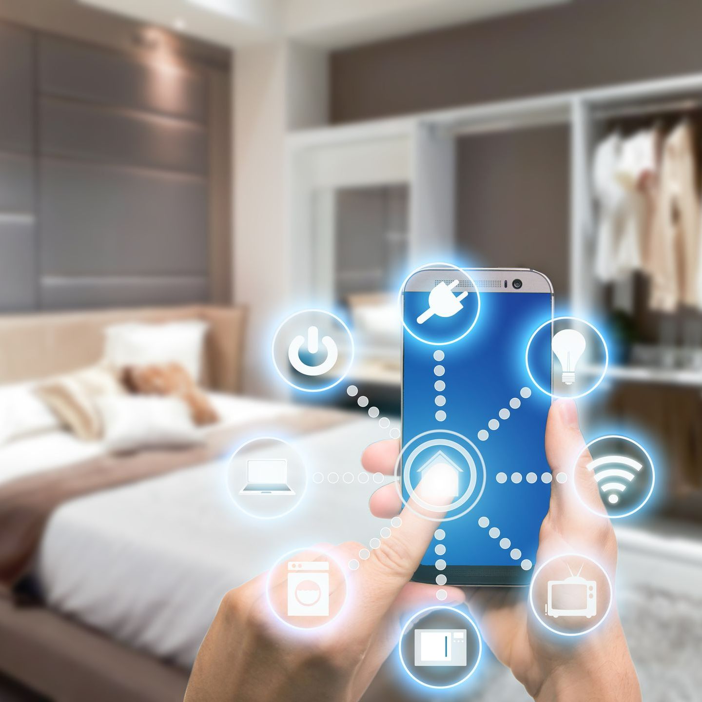 Application mobile de domotique avec l'intérieur de la maison en arrière-plan