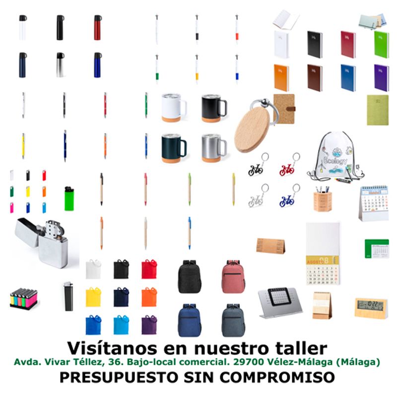 Promotional products and contact information: Avda. Vivar Téllez, 36. Bajo-local comercial. 29700 Vélez-Málaga (Málaga)