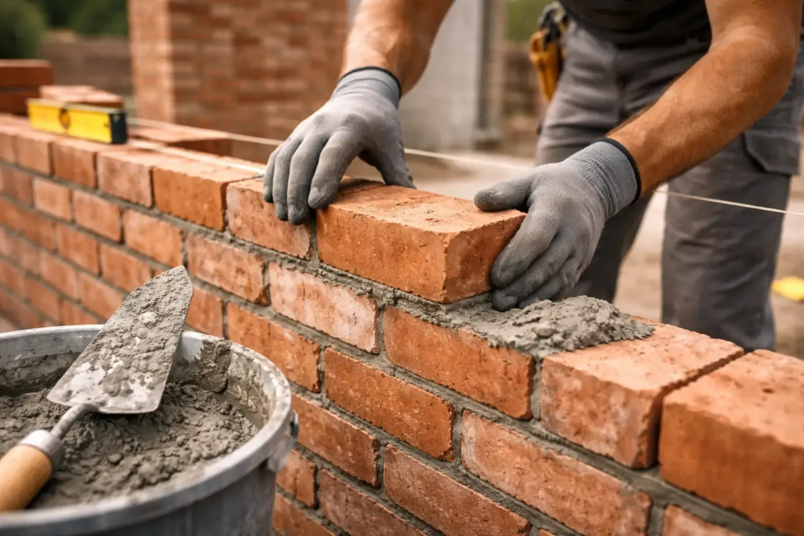 Dos trabajadores con trajes protectores blancos contra materiales peligrosos y arneses de seguridad apilan cuidadosamente paneles de techo corrugados en un tejado.