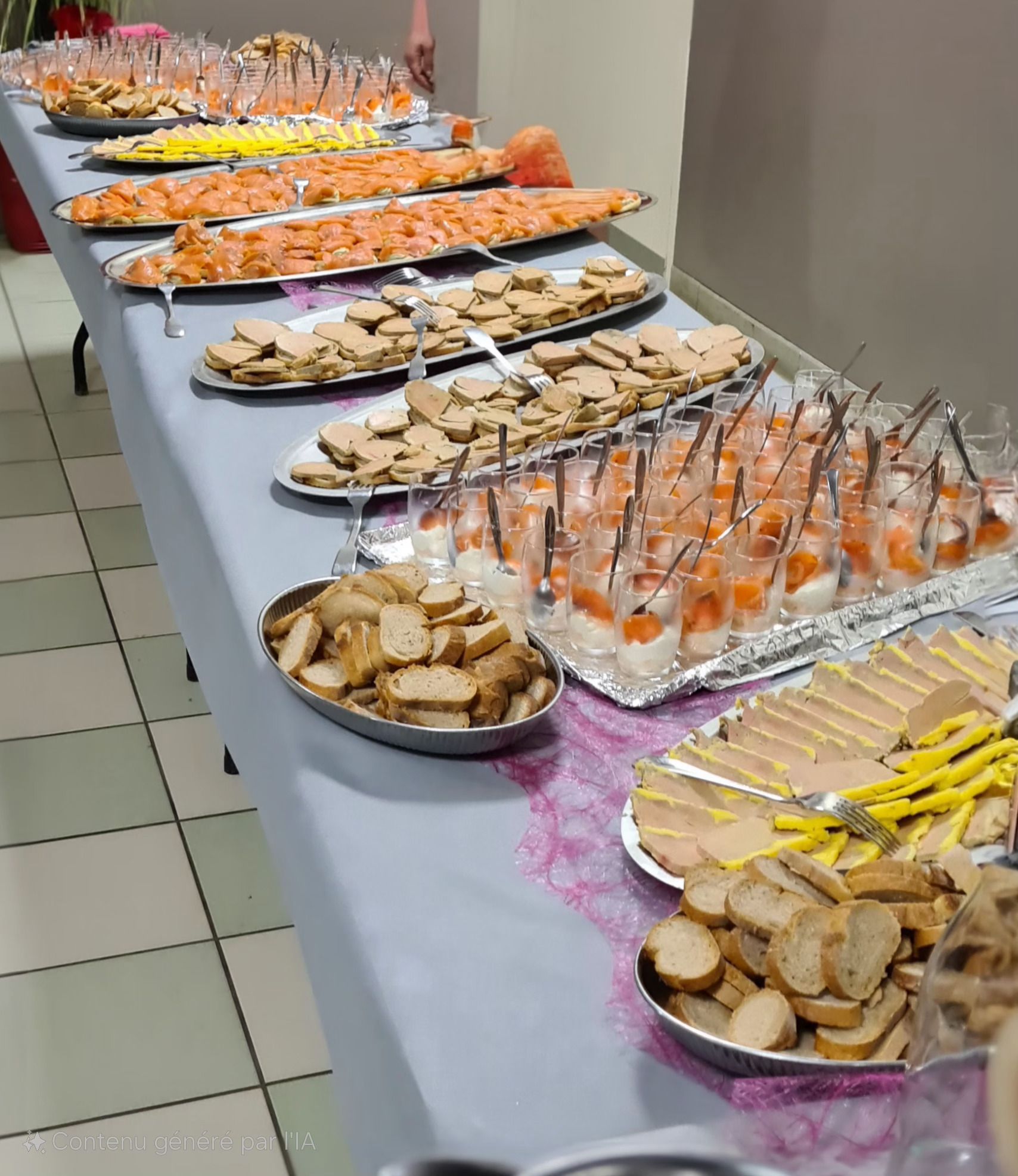 Une table avec les plats en libre-service.