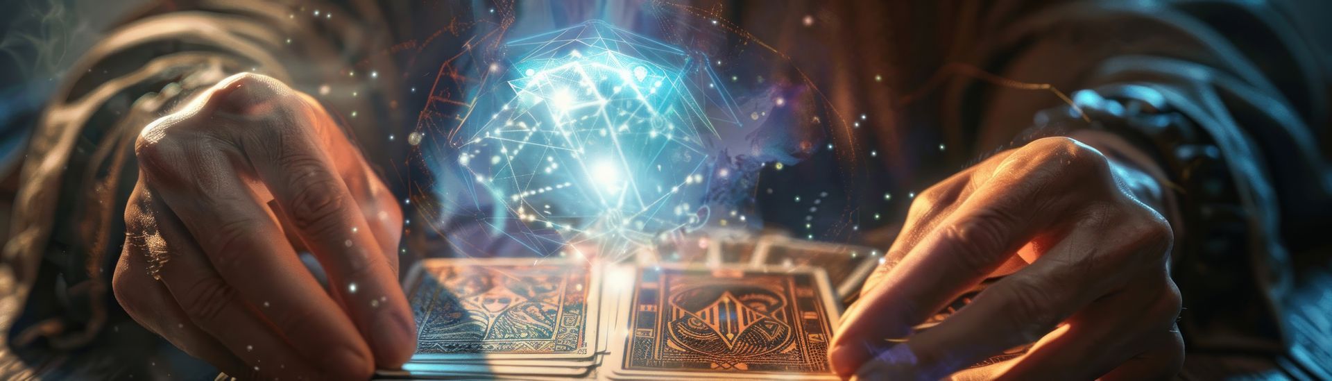 Bonshommes lumineux reliés par des faisceaux sur fond sombre