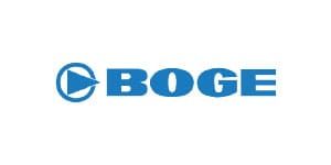 Das Boge-Logo ist blau und weiß auf weißem Hintergrund.
