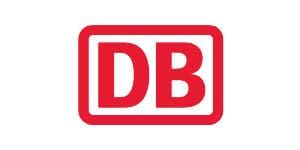 Das DB-Logo ist rot und weiß auf weißem Grund.