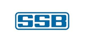 Ein blau-weißes Logo für SSB auf weißem Hintergrund.
