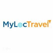 Logo MyLocTravel : texte bleu et orange avec un symbole de globe et une flèche orange.