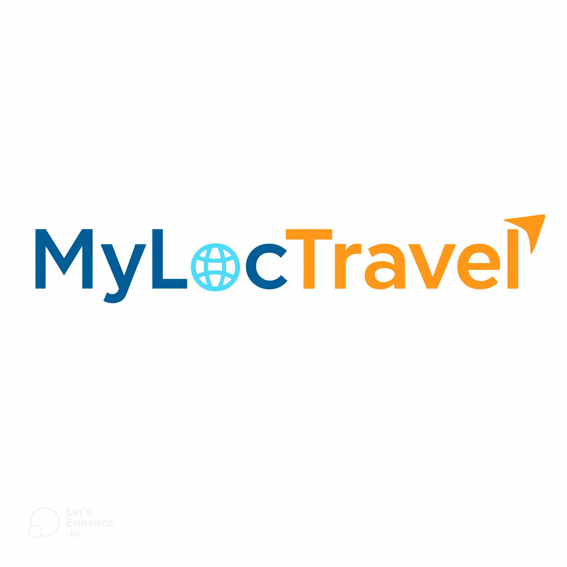 Logo MyLocTravel : texte bleu et orange avec un symbole de globe et une flèche orange.