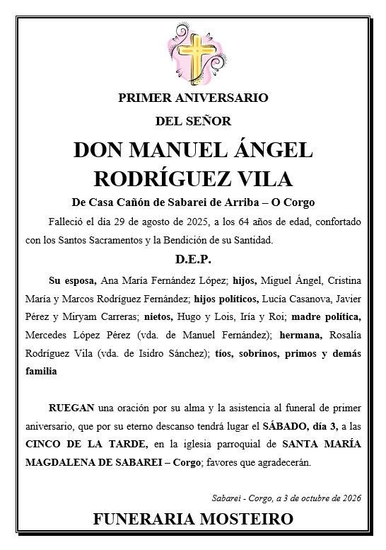 Un anuncio fúnebre en español para doña María Manuela Carlón Montes