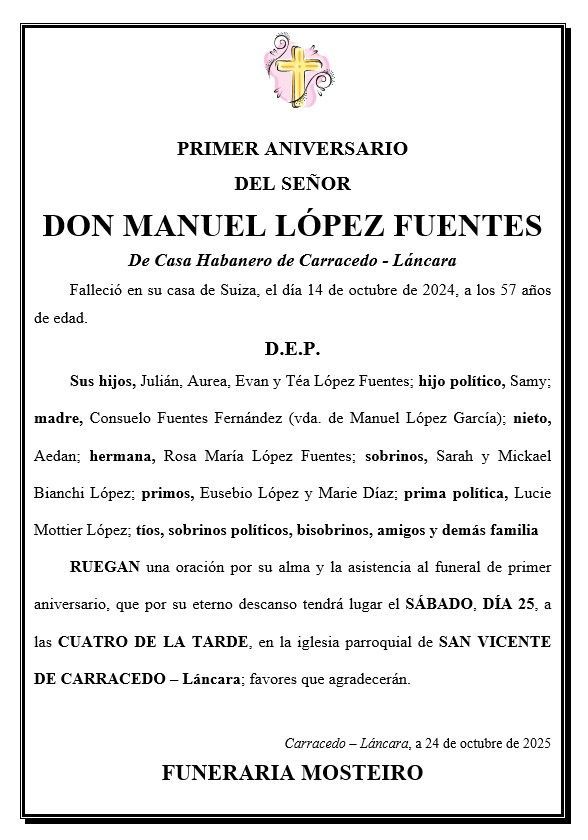 Un anuncio fúnebre en español para doña Esther López López