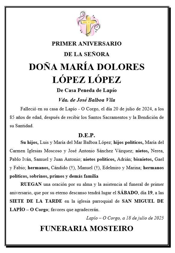 Un anuncio fúnebre en español para doña Esther López López