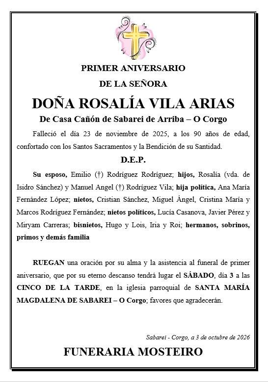 Un anuncio fúnebre en español para doña María Manuela Carlón Montes