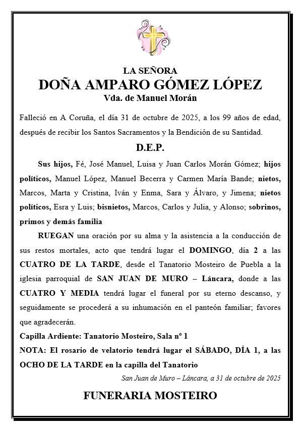Un anuncio fúnebre en español para doña Esther López López