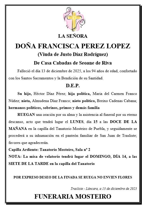 Un anuncio fúnebre en español para doña Esther López López