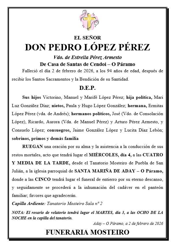 Un anuncio fúnebre en español para doña Esther López López