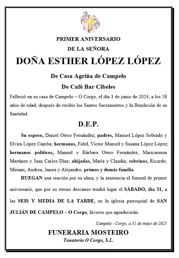Un anuncio fúnebre en español para doña Esther López López