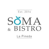Logotipo de SOMA & Bistro con detalles en turquesa, texto &ldquo;Est. 2014&rdquo; y &ldquo;La Pineda&rdquo;