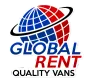 Logotipo de "Global Rent" que presenta un globo terr&aacute;queo dividido en secciones azules y rojas.