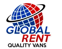 Logotipo de "Global Rent" que presenta un globo terr&aacute;queo dividido en secciones azules y rojas.