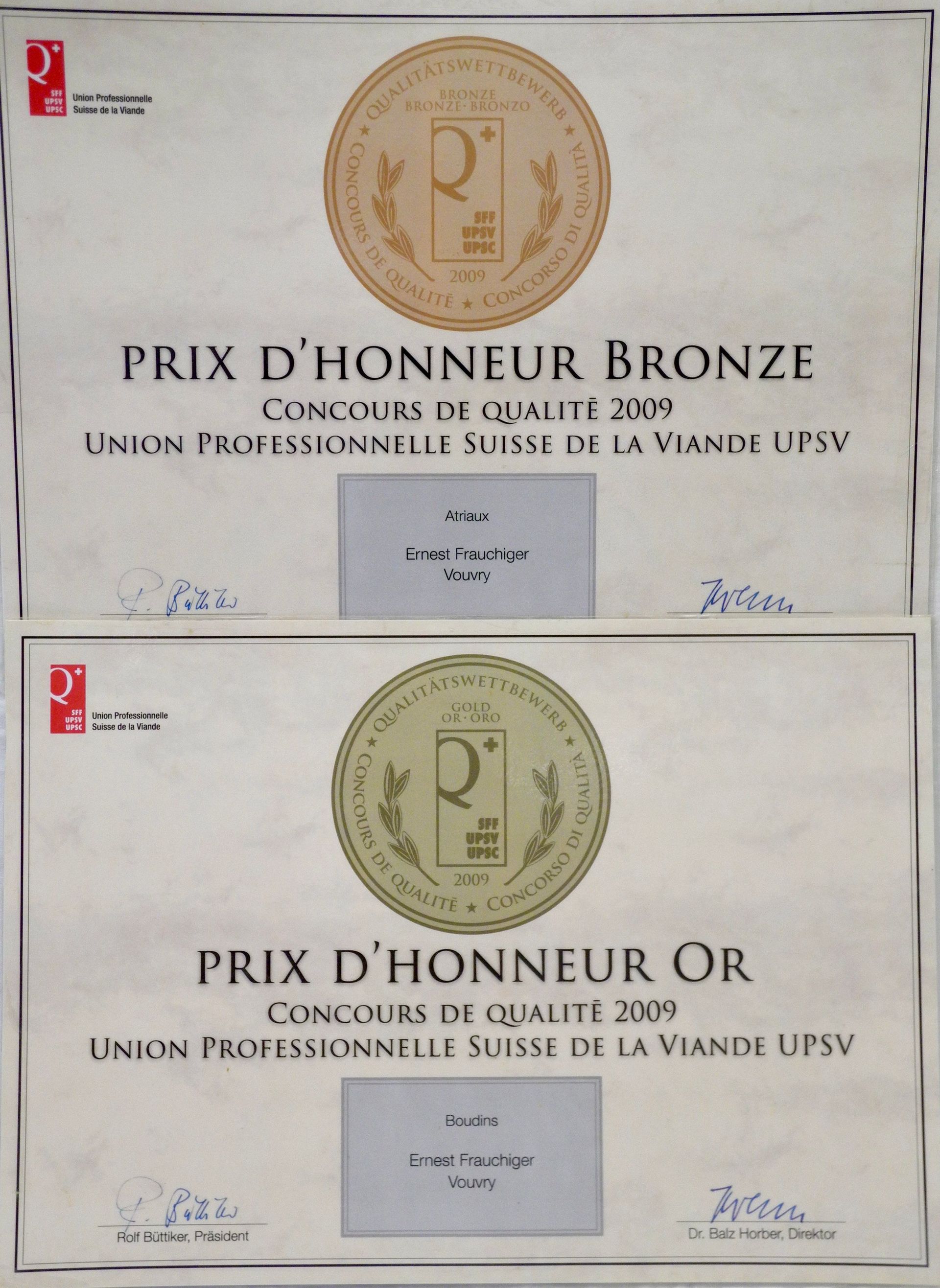 Boucherie Frauchiger - médaille 2009