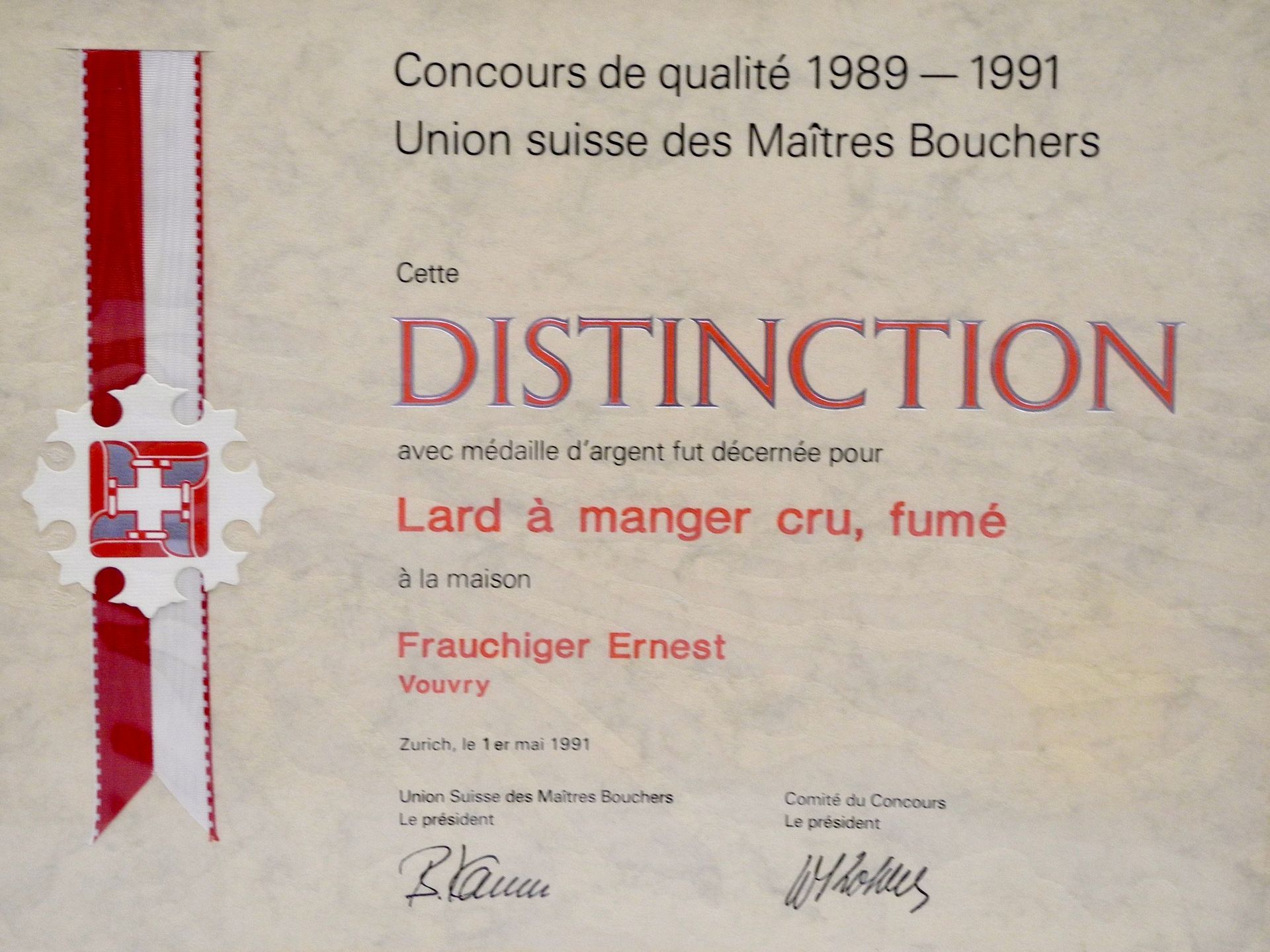 Boucherie Frauchiger - médaille 1989-1991