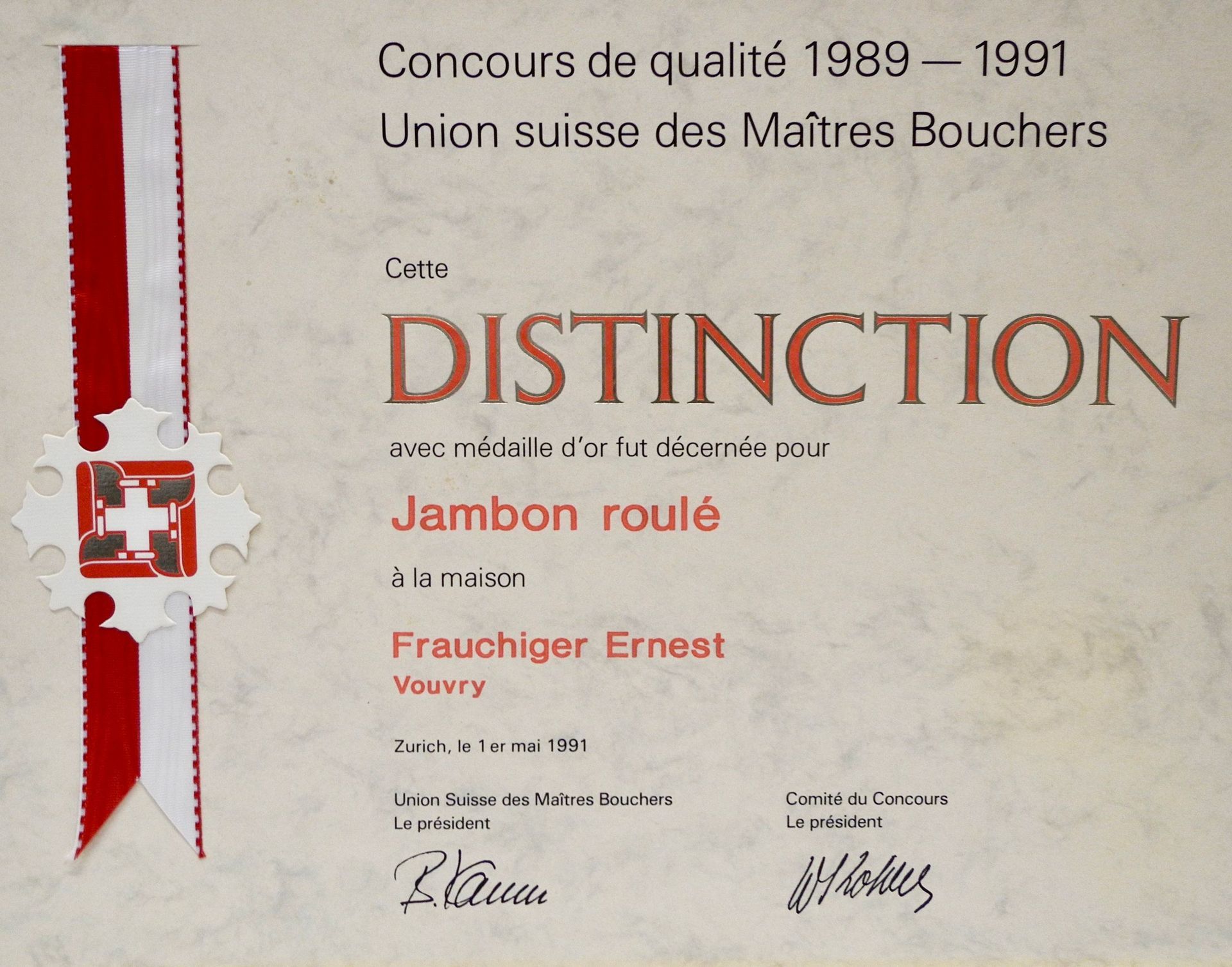 Boucherie Frauchiger - médaille 1989-1991
