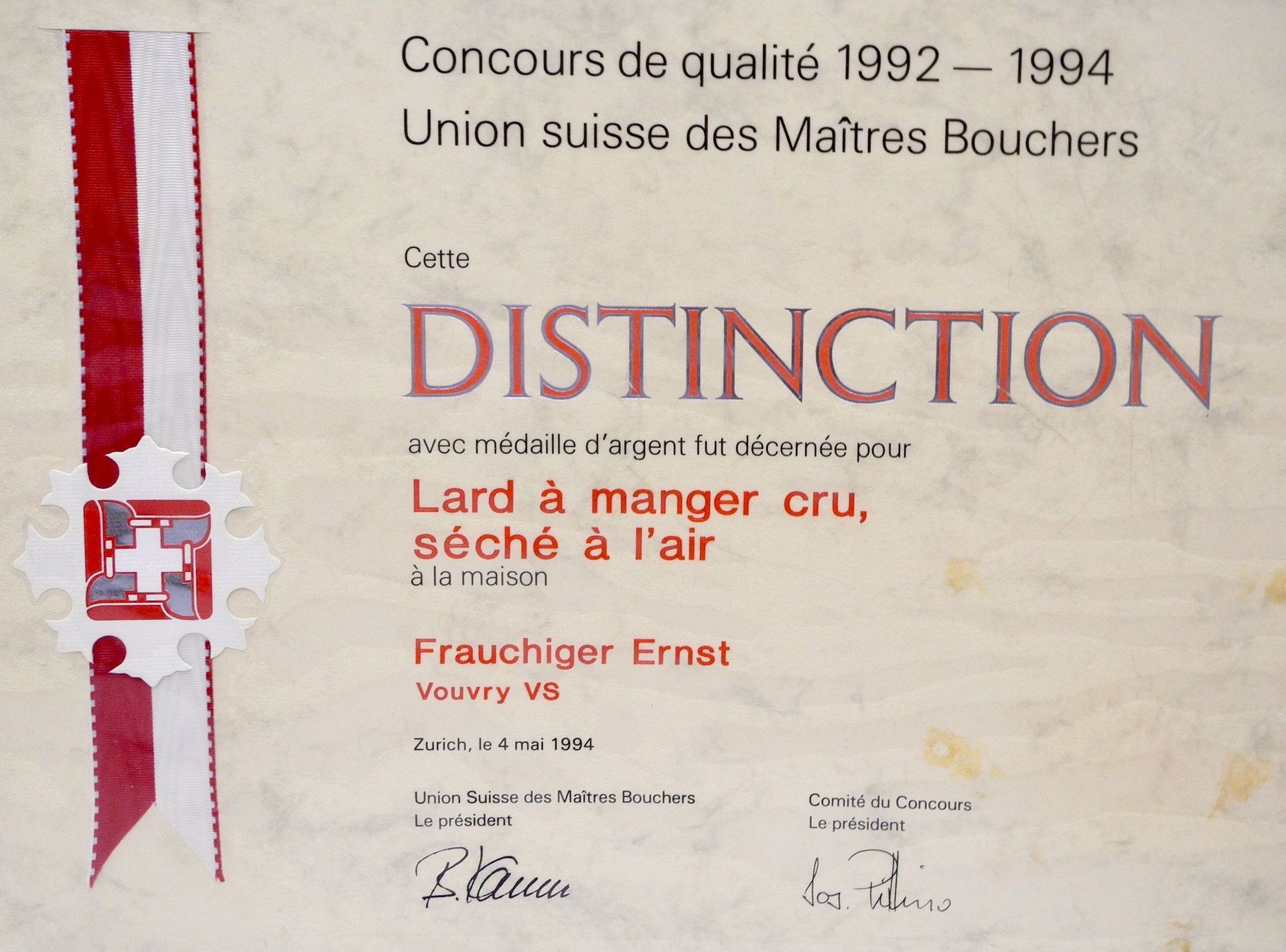 Boucherie Frauchiger - médaille 1989-1991