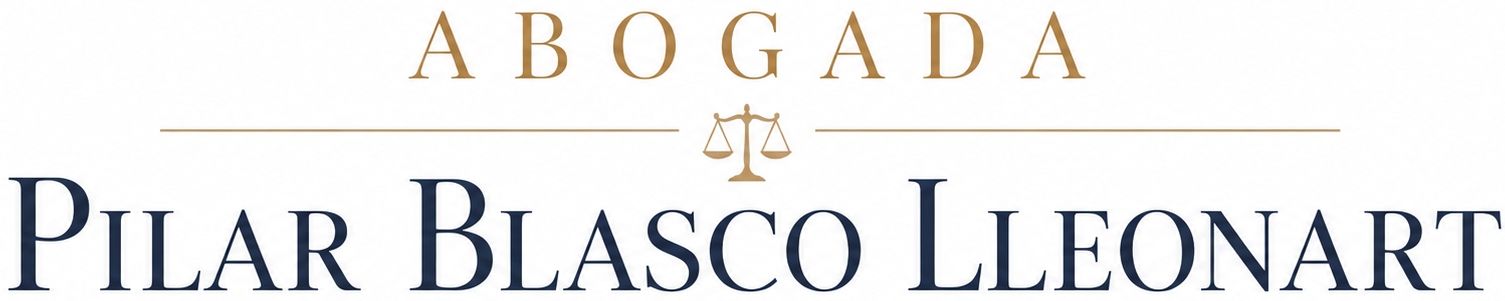 Logo for Abogada Pilar Blasco Lleonart in gold and dark blue text.