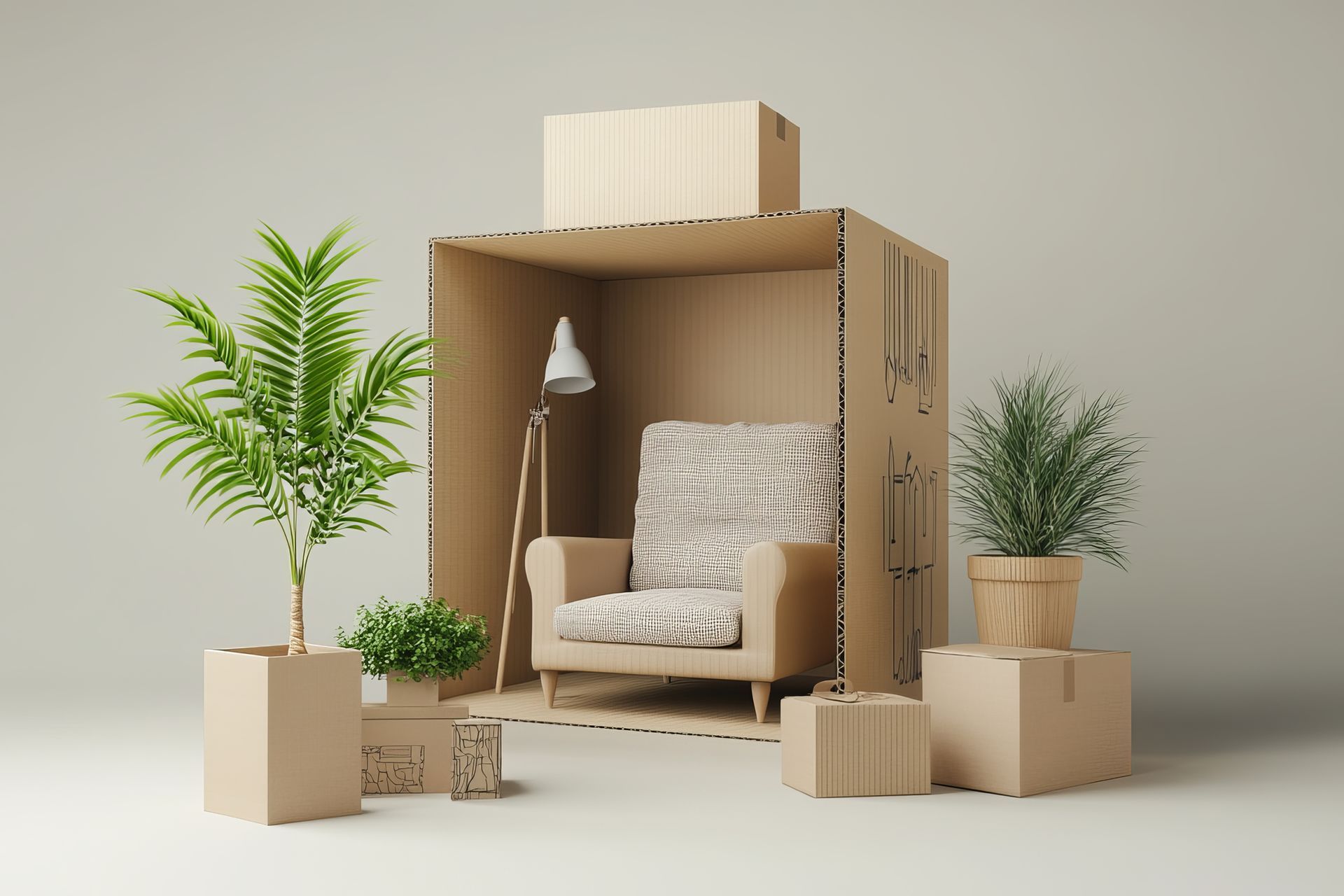 Un fauteuil dans un grand carton