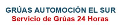Logo for "Grúas Automoción El Sur". Blue text "Grúas Automoción El Sur" with red text "Servicio de Grúas 24 Horas" below.