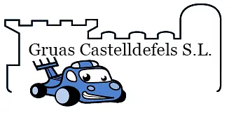 Logotipo con una gr&uacute;a azul y el texto &ldquo;Gruas Castelldefels SL&rdquo;