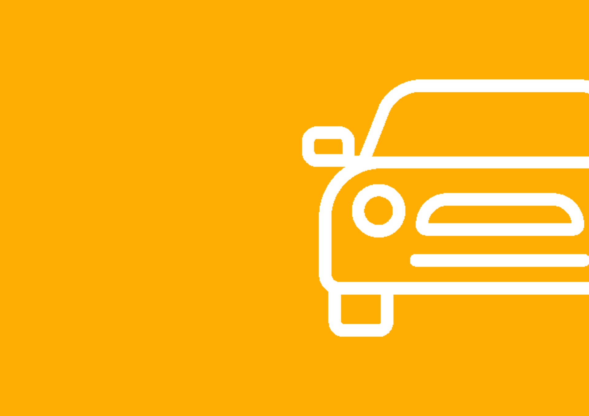 Eine weiße Strichzeichnung eines Autos auf gelbem Hintergrund.
