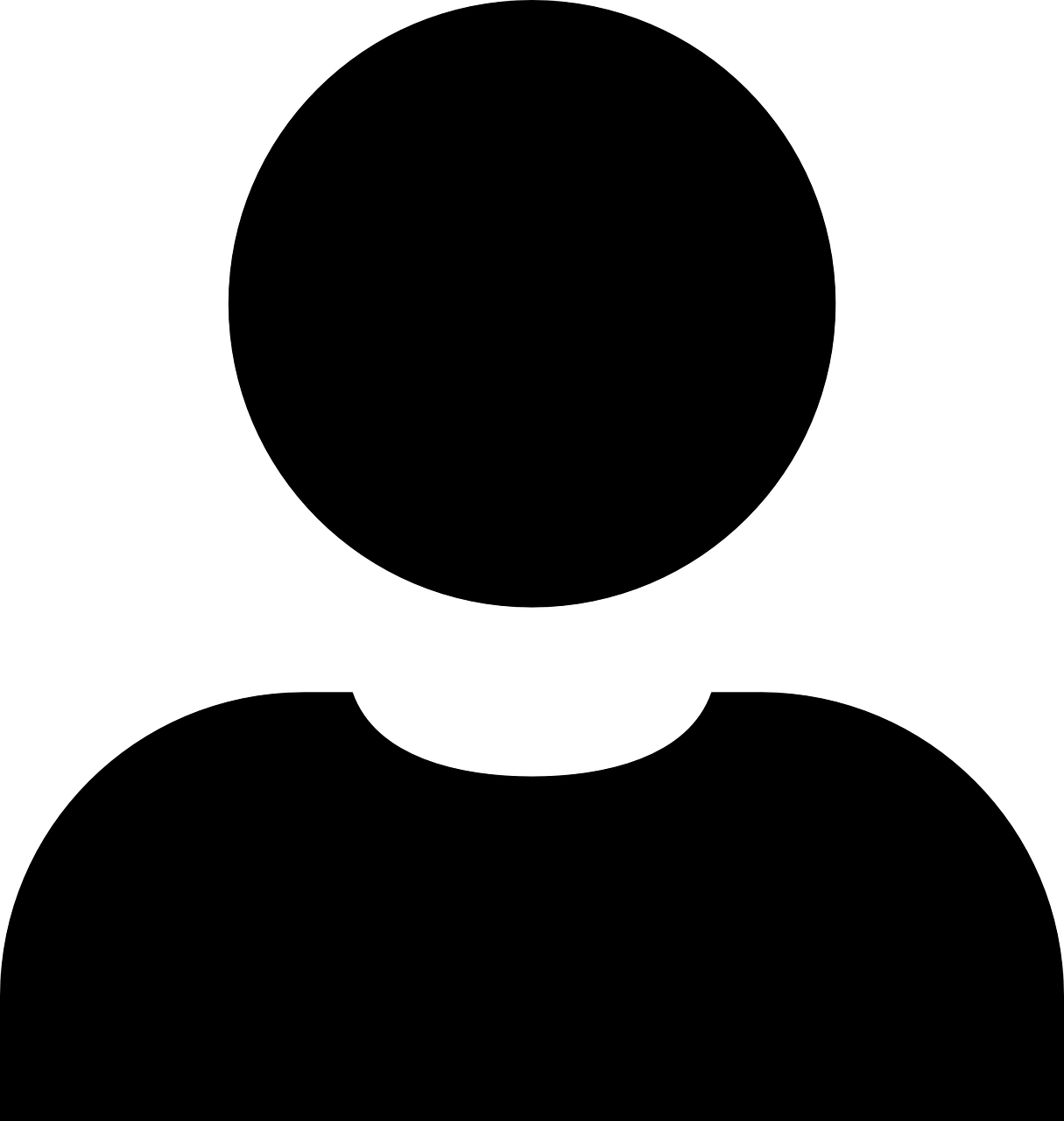 Silhouette einer Person mit rundem Kopf auf einem gebogenen Körper, in reinem Schwarz.