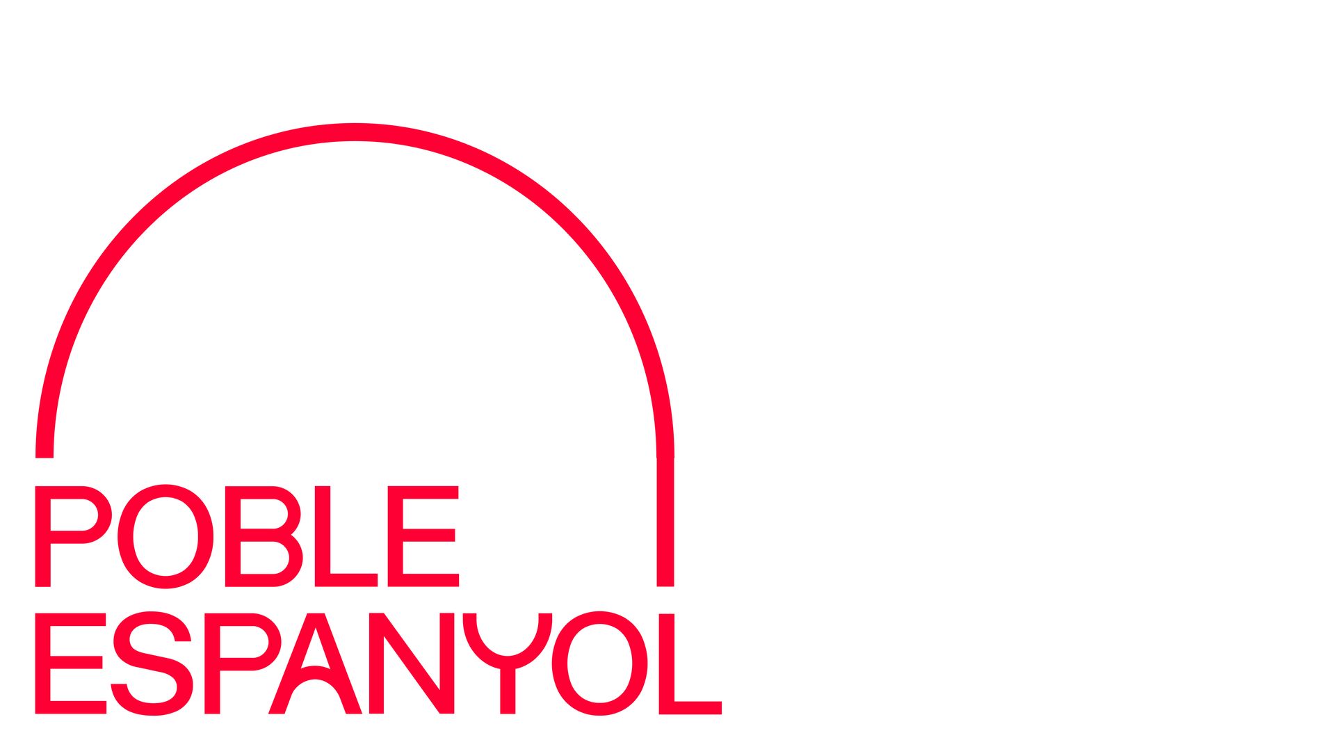 Un logotipo rojo y blanco para una empresa llamada Poble Espanol.